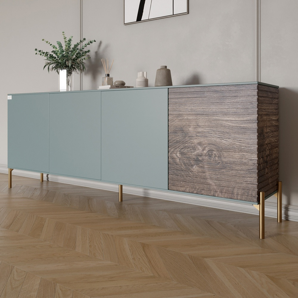 Комод на золотих металевих ніжках LION Грей 204x38x76,5 см Граніт сірий/Дерево (LION-042656), фото 1