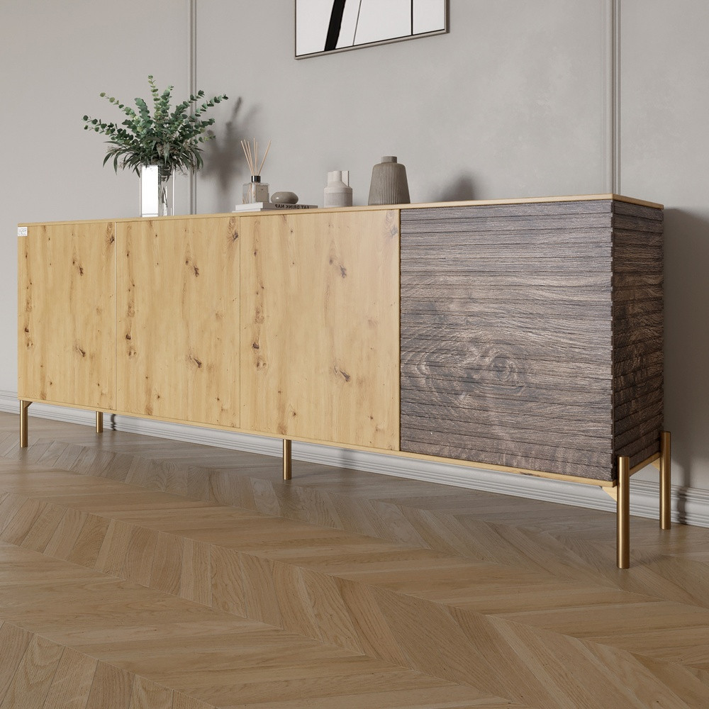 Комод на золотих металевих ніжках LION Грей 204x38x76,5 см Дуб Артизан/Дерево (LION-042657), фото 1