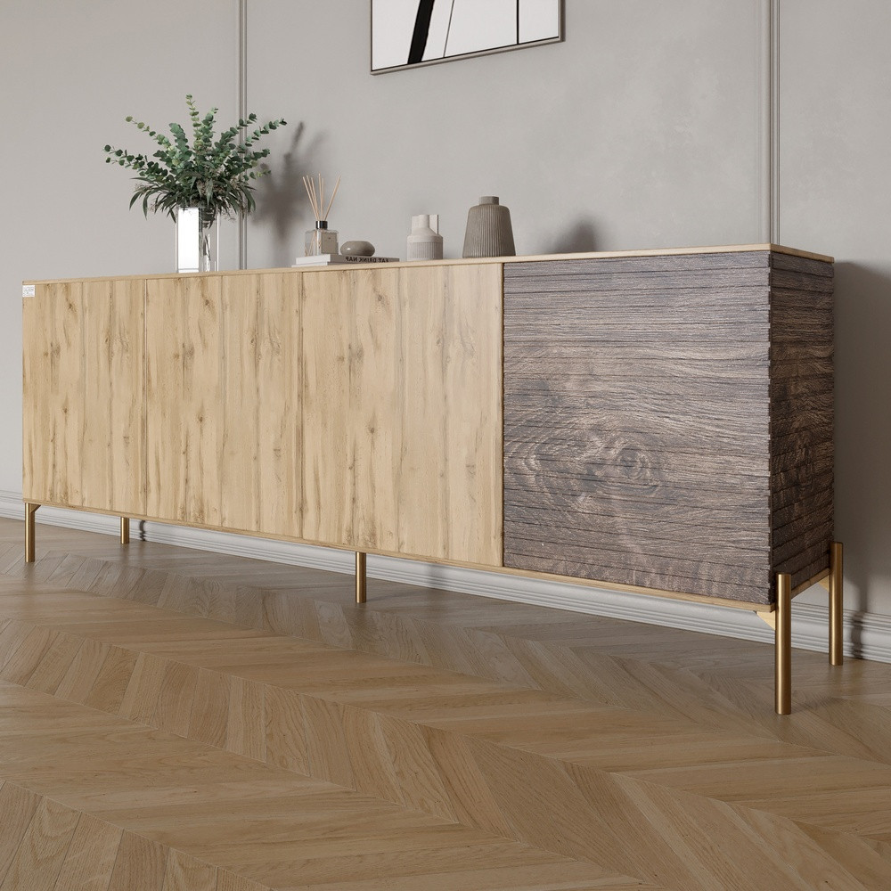 Комод на золотих металевих ніжках LION Грей 204x38x76,5 см Дуб Аппалачі/Дерево (LION-042658), фото 1