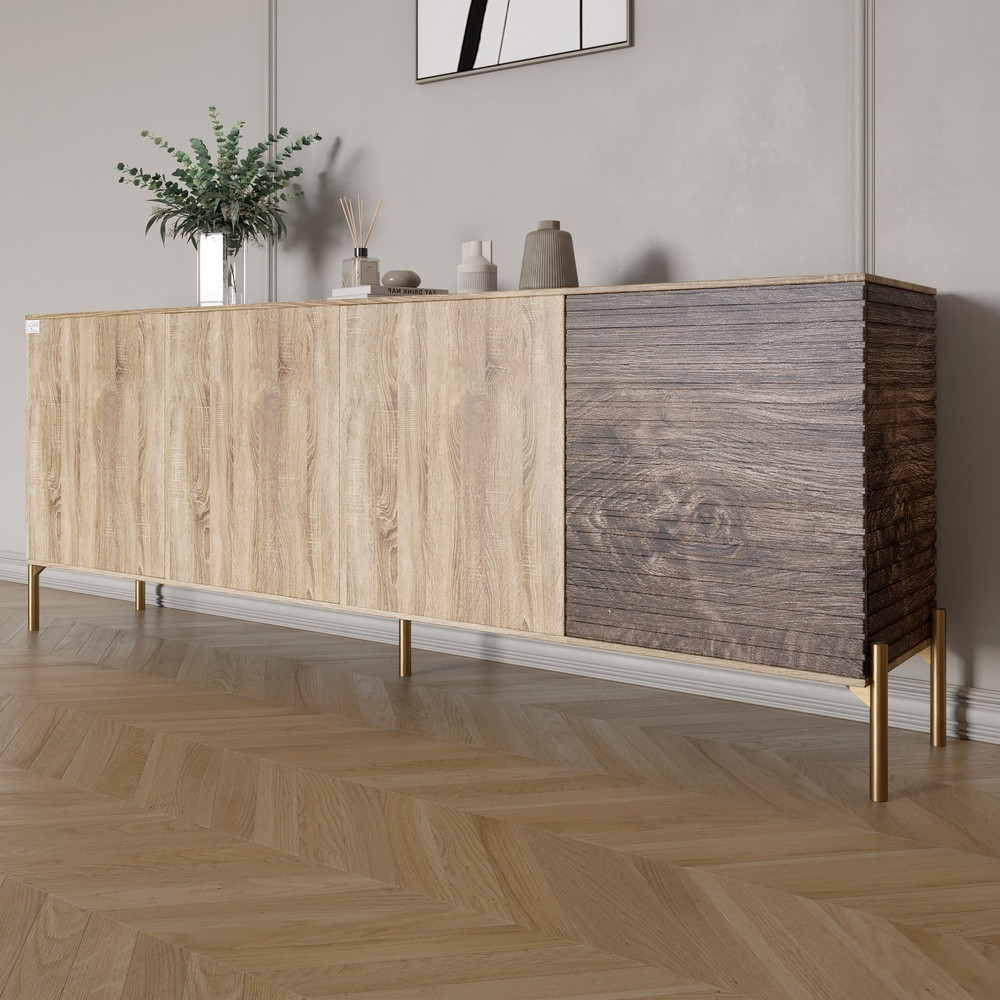 Комод на золотих металевих ніжках LION Грей 204x38x76,5 см Дуб сонома/Дерево (LION-042659), фото 1