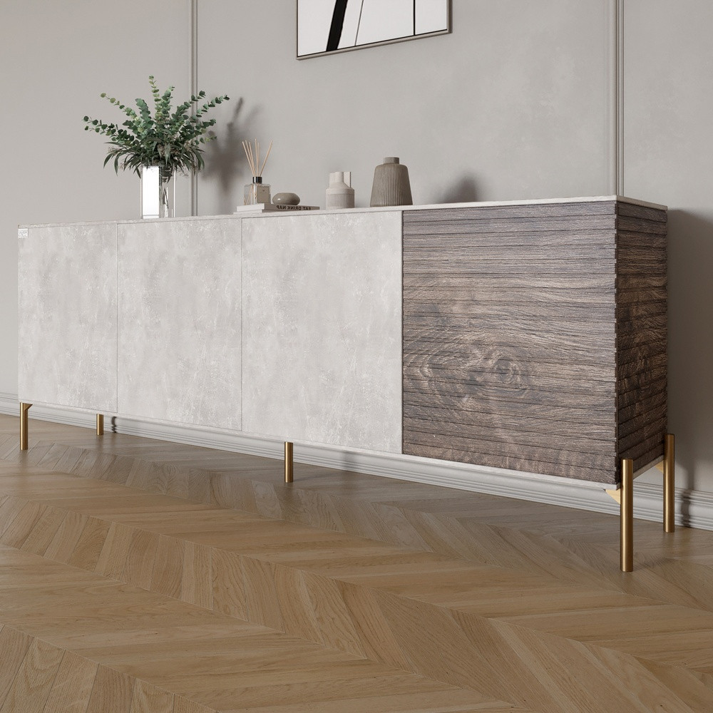 Комод на золотих металевих ніжках LION Грей 204x38x76,5 см Бетон/Дерево (LION-042662), фото 1