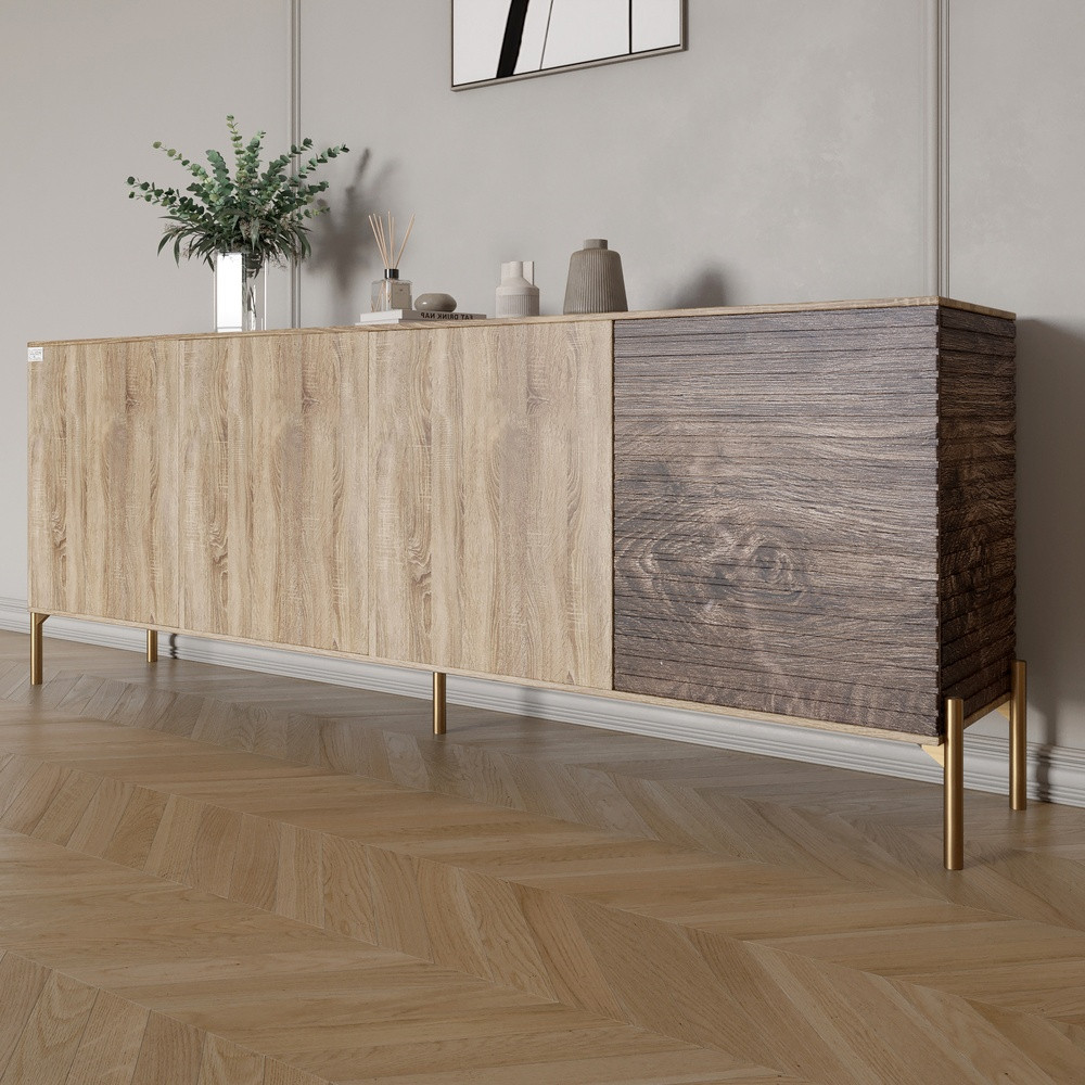 Комод на золотих металевих ніжках LION Грей 204x38x76,5 см Дуб сонома трюфель/Дерево (LION-042665), фото 1