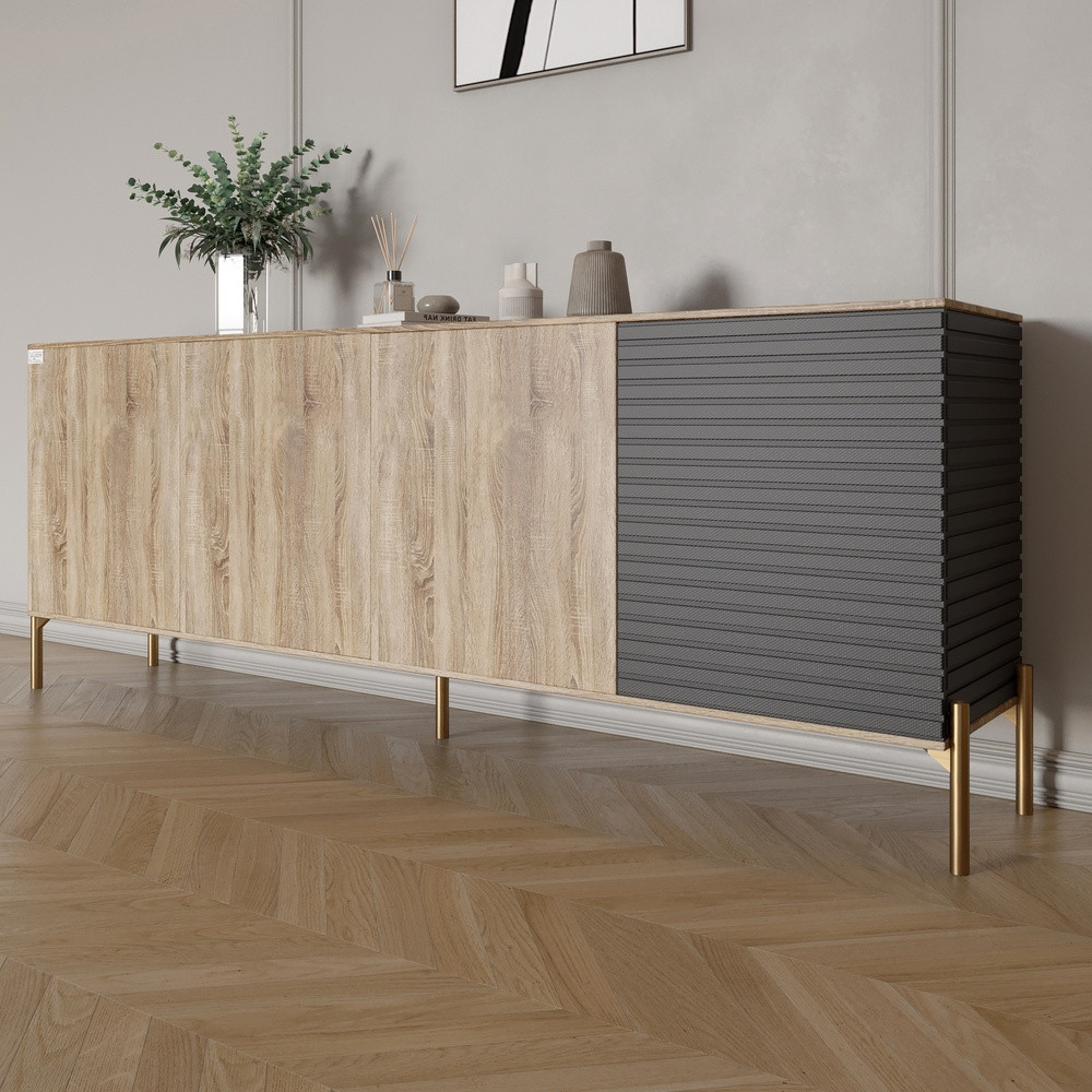 Комод на золотих металевих ніжках LION Грей 204x38x76,5 см Дуб сонома трюфель/Асфальт (LION-042667), фото 1