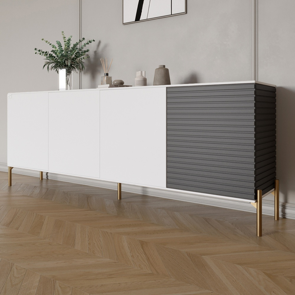 Комод на золотих металевих ніжках LION Грей 204x38x76,5 см Німфея Альба (білий)/Асфальт (LION-042668), фото 1