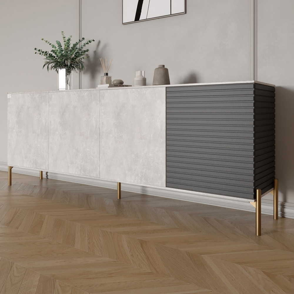 Комод на золотих металевих ніжках LION Грей 204x38x76,5 см Бетон/Асфальт (LION-042672), фото 1