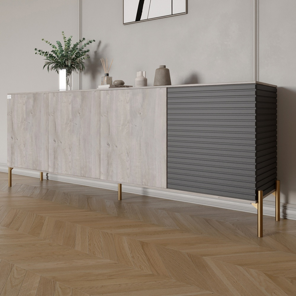 Комод на золотих металевих ніжках LION Грей 204x38x76,5 см Шварцвальд/Асфальт (LION-042678), фото 1