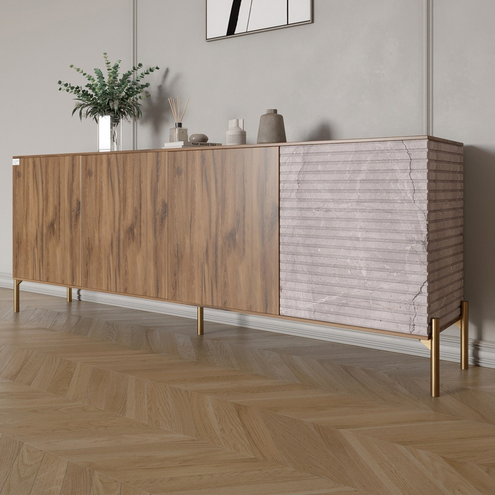 Комод на золотих металевих ніжках LION Грей 204x38x76,5 см Дуб Ліворно/Камінь (LION-042686), фото 1
