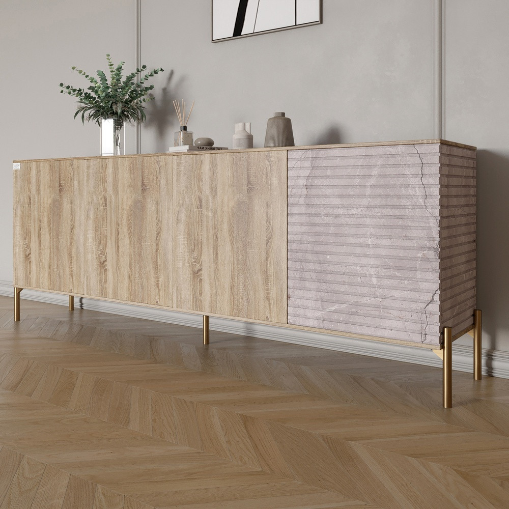 Комод на золотих металевих ніжках LION Грей 204x38x76,5 см Дуб сонома трюфель/Камінь (LION-042688), фото 1