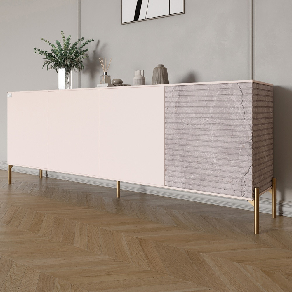 Комод на золотих металевих ніжках LION Грей 204x38x76,5 см Рожевий/Камінь (LION-042690), фото 1