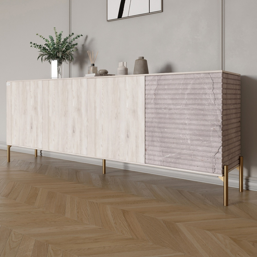 Комод на золотих металевих ніжках LION Грей 204x38x76,5 см Самоа Димчастий/Камінь (LION-042691), фото 1