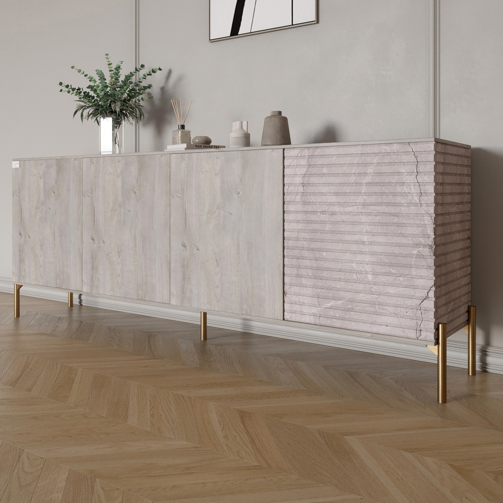 Комод на золотих металевих ніжках LION Грей 204x38x76,5 см Шварцвальд/Камінь (LION-042692), фото 1