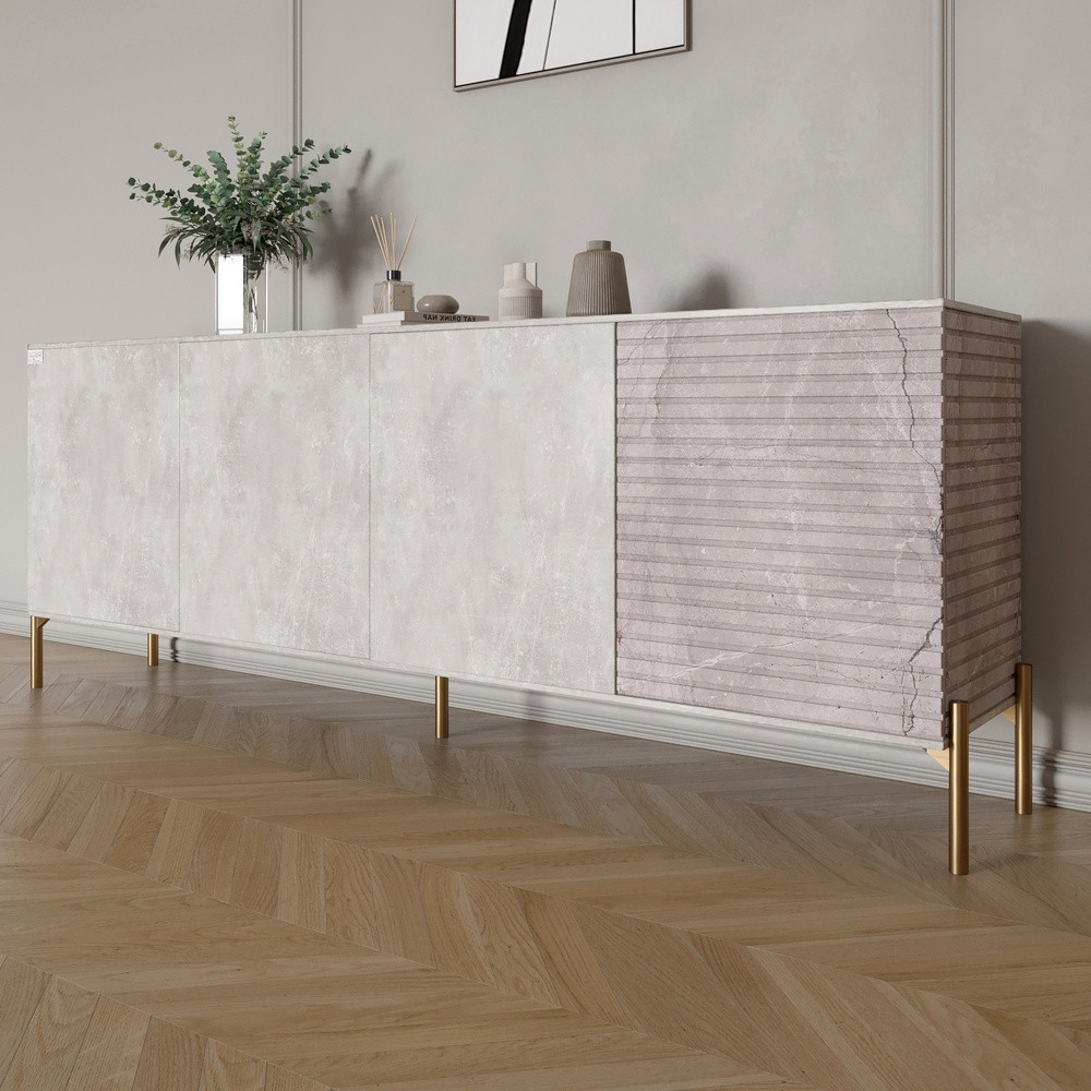 Комод на золотих металевих ніжках LION Грей 204x38x76,5 см Бетон/Камінь (LION-042693), фото 1