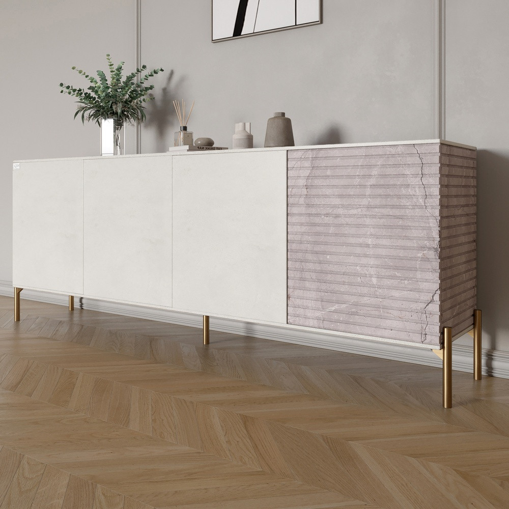 Комод на золотих металевих ніжках LION Грей 204x38x76,5 см Бетон Style/Камінь (LION-042694), фото 1