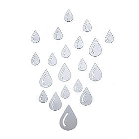 Дзеркальний декор акриловий набір 20шт, самоклеючі декоративні фігурні дзеркальні наклейки, Краплі срібло