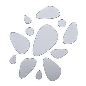 Дзеркальний декор акриловий набір 12шт, самоклеючі декоративні фігурні дзеркальні наклейки, Камінці срібло