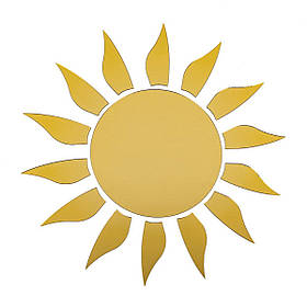 Дзеркальний декор акриловий набір 15шт, самоклеючі декоративні фігурні дзеркальні наклейки, Сонце золото