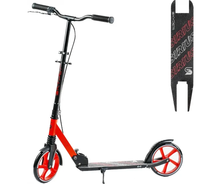 🖤Самокат двоколісний Skyper "Sirius" 16312, колеса PU 200мм, ручне гальмо, амортизатор, Чорно-червоний, фото 1