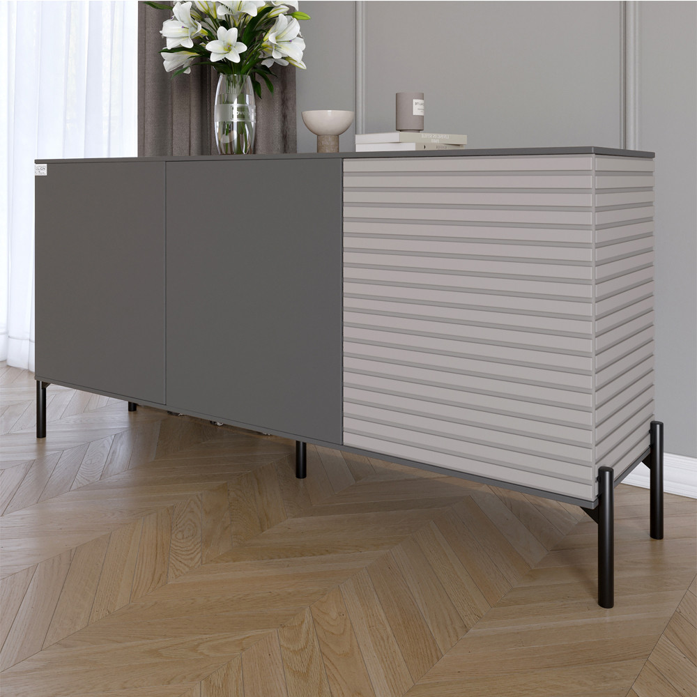 Комод закритий у вітальню на чорних металевих ніжках LION Грей 154x38x76,5 см Антрацит/Кашемір (LION-041803), фото 1