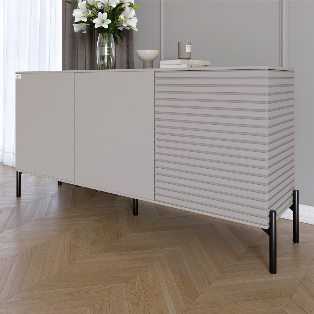 Комод закритий у вітальню на чорних металевих ніжках LION Грей 154x38x76,5 см Кашемір/Кашемір (LION-041813), фото 1