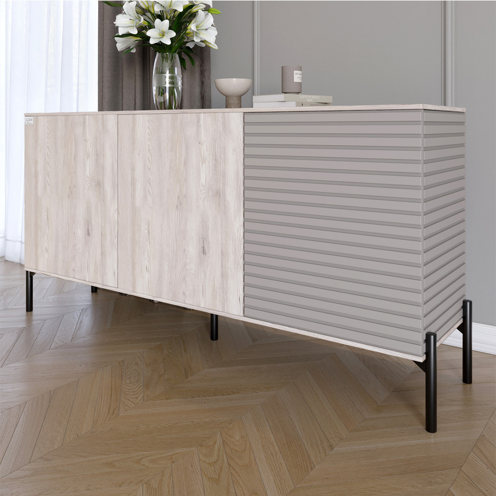Комод закритий у вітальню на чорних металевих ніжках LION Грей 154x38x76,5 см Самоа Димчастий/Кашемір (LION-041816), фото 1