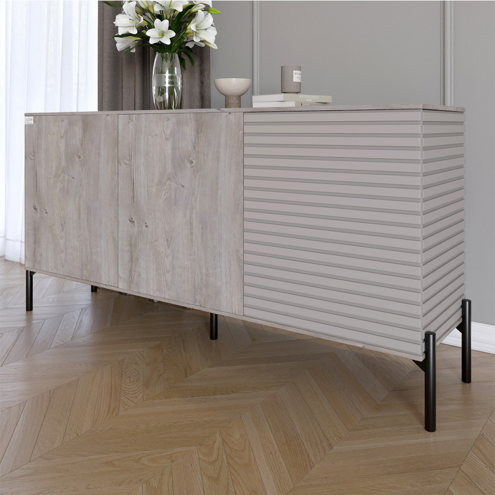 Комод закритий у вітальню на чорних металевих ніжках LION Грей 154x38x76,5 см Шварцвальд/Кашемір (LION-041817), фото 1