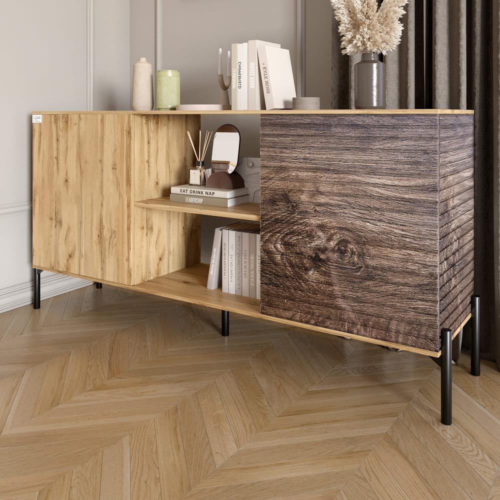 Комод відкритий на чорних металевих ніжках LION Грей Дуб Аппалачі/Дерево (LION-042761), фото 1