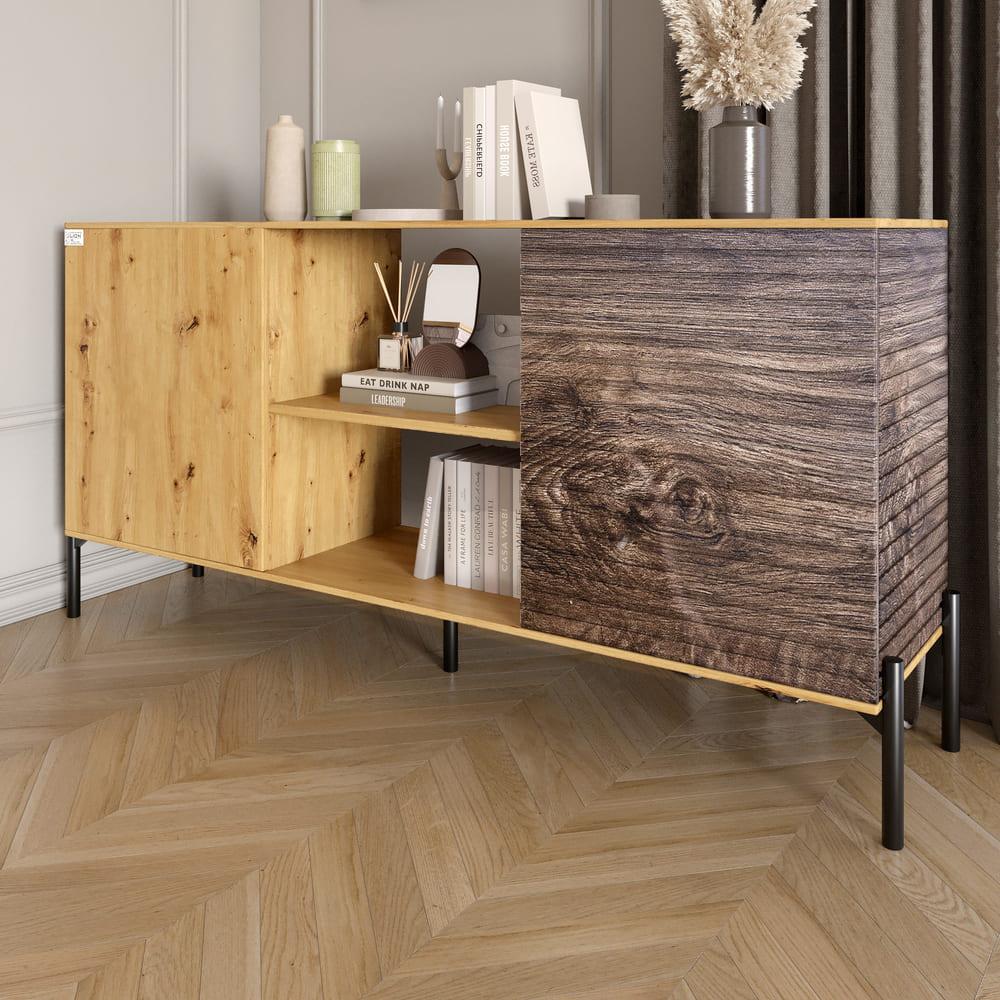 Комод відкритий на чорних металевих ніжках LION Грей Дуб Артизан/Дерево (LION-042762), фото 1