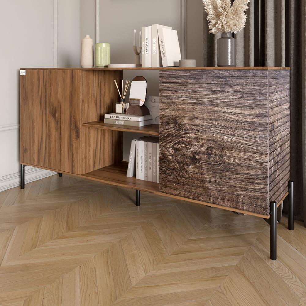 Комод відкритий на чорних металевих ніжках LION Грей Дуб Ліворно/Дерево (LION-042763), фото 1