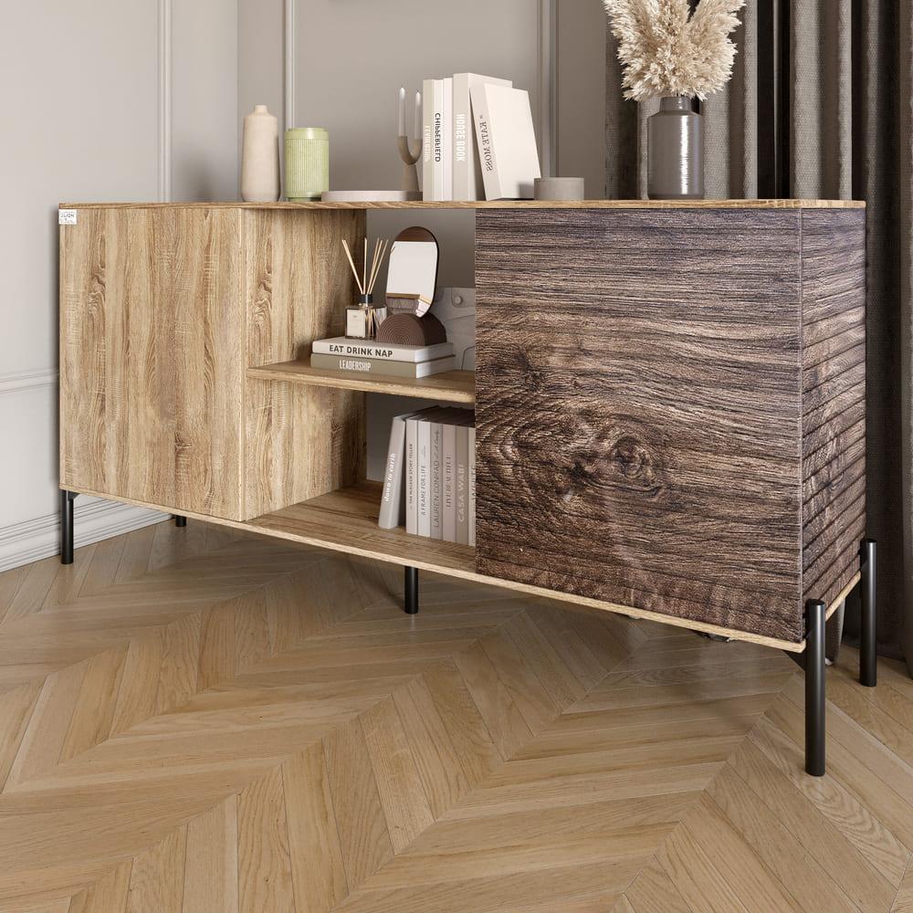 Комод відкритий на чорних металевих ніжках LION Грей Дуб Сонома трюфель/Дерево (LION-042765), фото 1