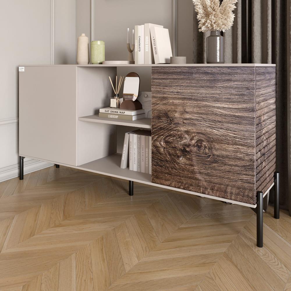 Комод відкритий на чорних металевих ніжках LION Грей Кашемір/Дерево (LION-042768), фото 1