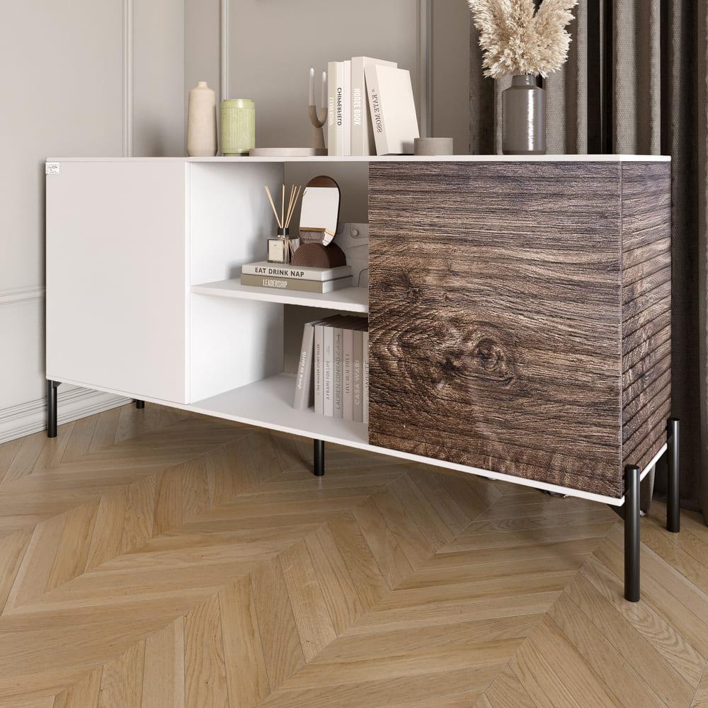 Комод відкритий на чорних металевих ніжках LION Грей Німфея Альба/Дерево (LION-042769), фото 1