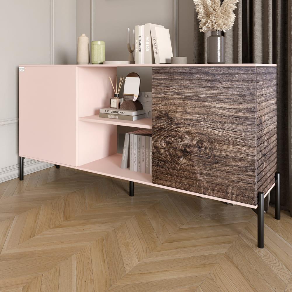 Комод відкритий на чорних металевих ніжках LION Грей Рожевий/Дерево (LION-042770), фото 1