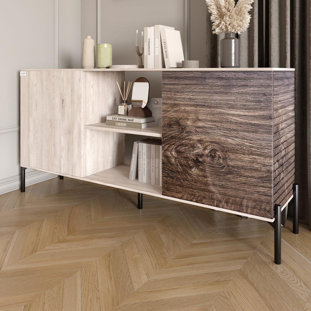 Комод відкритий на чорних металевих ніжках LION Грей Самоа димчастий/Дерево (LION-042771), фото 1