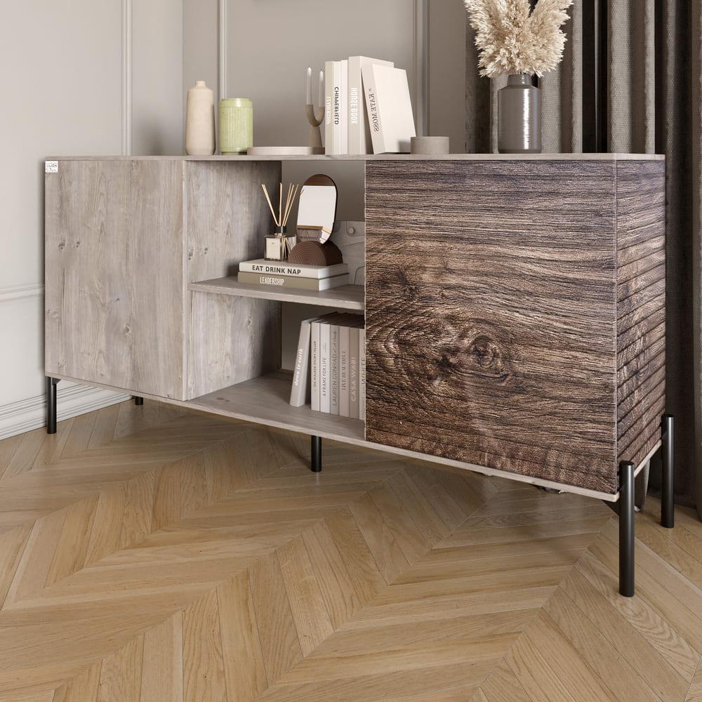 Комод відкритий на чорних металевих ніжках LION Грей Шварцвальд/Дерево (LION-042772), фото 1