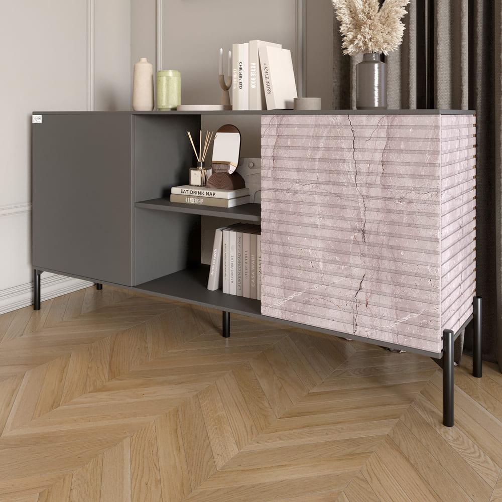 Комод відкритий на чорних металевих ніжках LION Грей Антрацит/Камінь (LION-042787), фото 1