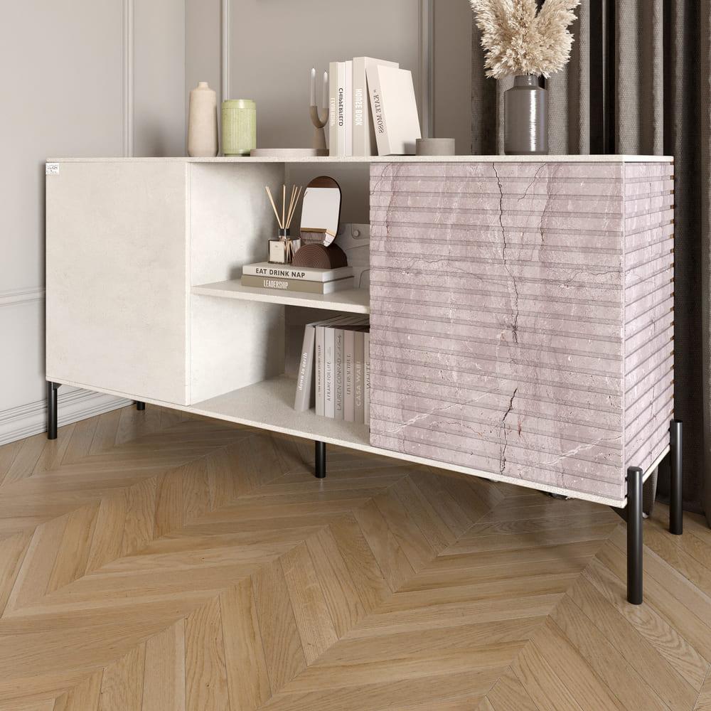 Комод відкритий на чорних металевих ніжках LION Грей Бетон Style/Камінь (LION-042789), фото 1