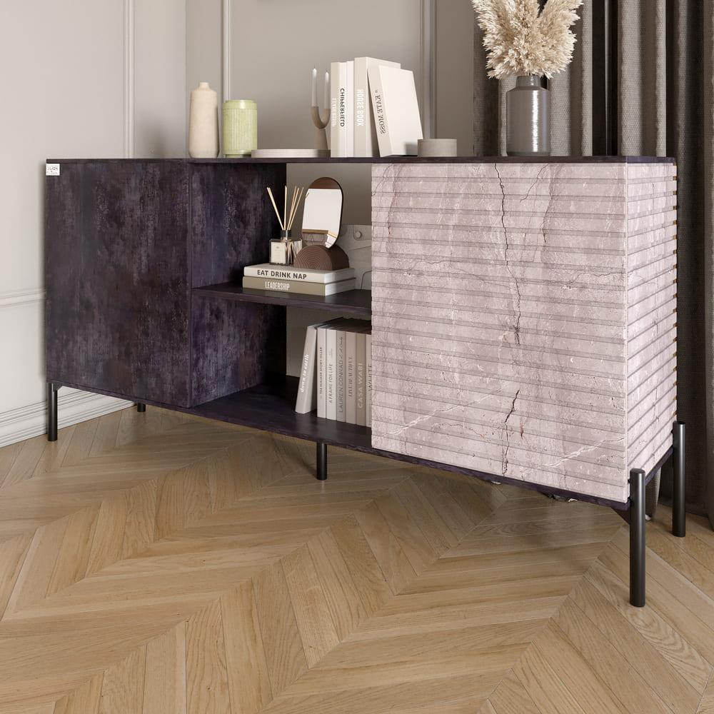 Комод відкритий на чорних металевих ніжках LION Грей Бетон темний/Камінь (LION-042790), фото 1