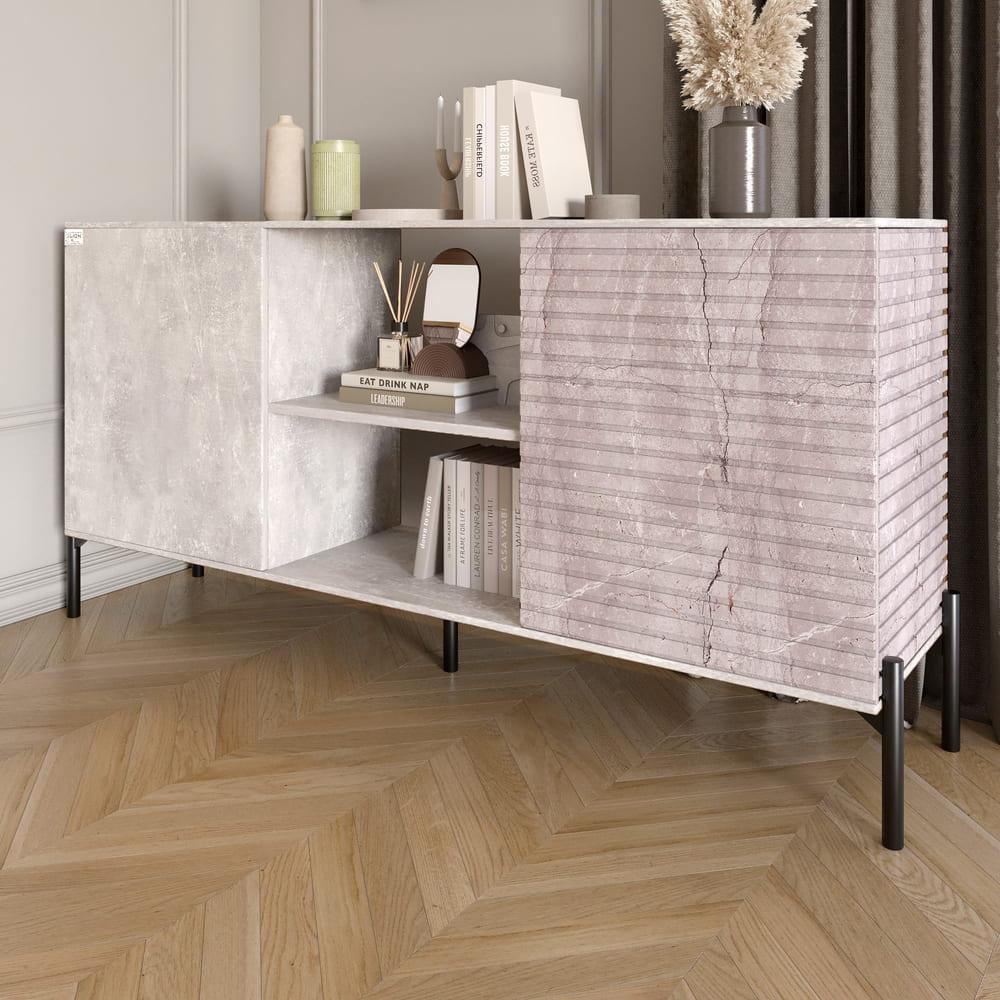 Комод відкритий на чорних металевих ніжках LION Грей Бетон/Камінь (LION-042791), фото 1