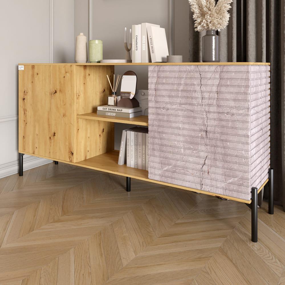 Комод відкритий на чорних металевих ніжках LION Грей Дуб Артизан/Камінь (LION-042793), фото 1