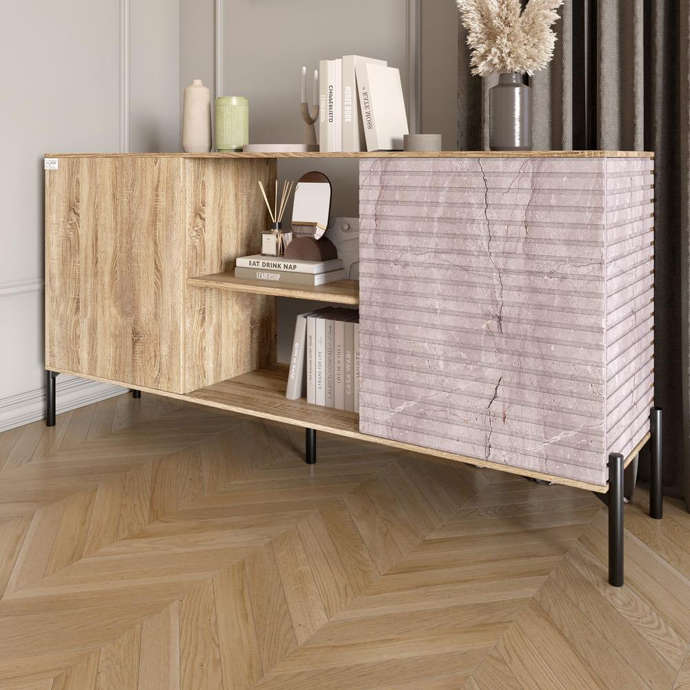 Комод відкритий на чорних металевих ніжках LION Грей Дуб Сонома/Камінь (LION-042795), фото 1