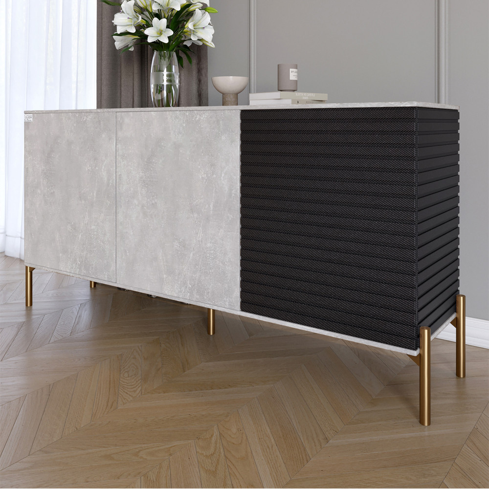 Комод закритий у вітальню на золотих металевих ніжках LION Грей 154x38x76,5 см Бетон/Асфальт (LION-041821), фото 1