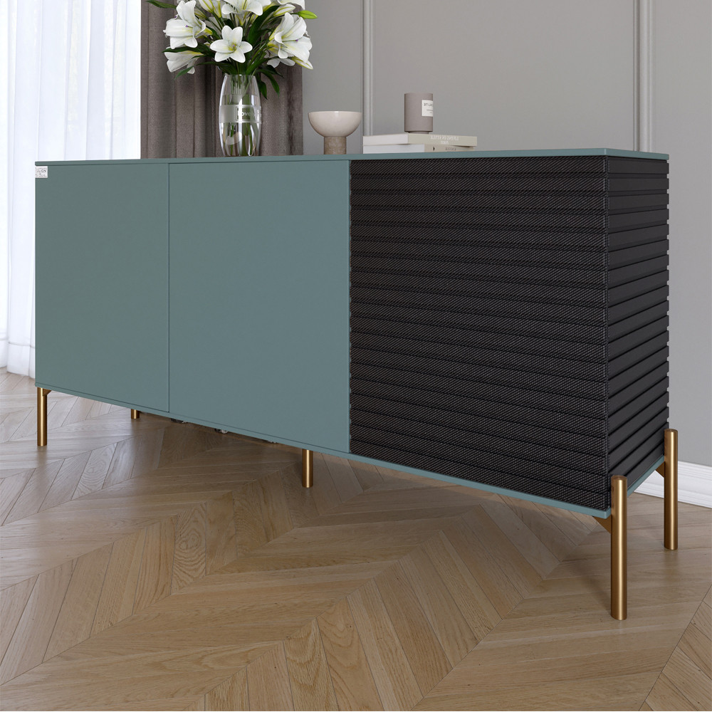 Комод закритий у вітальню на золотих металевих ніжках LION Грей 154x38x76,5 см Граніт сірий/Асфальт (LION-041822), фото 1