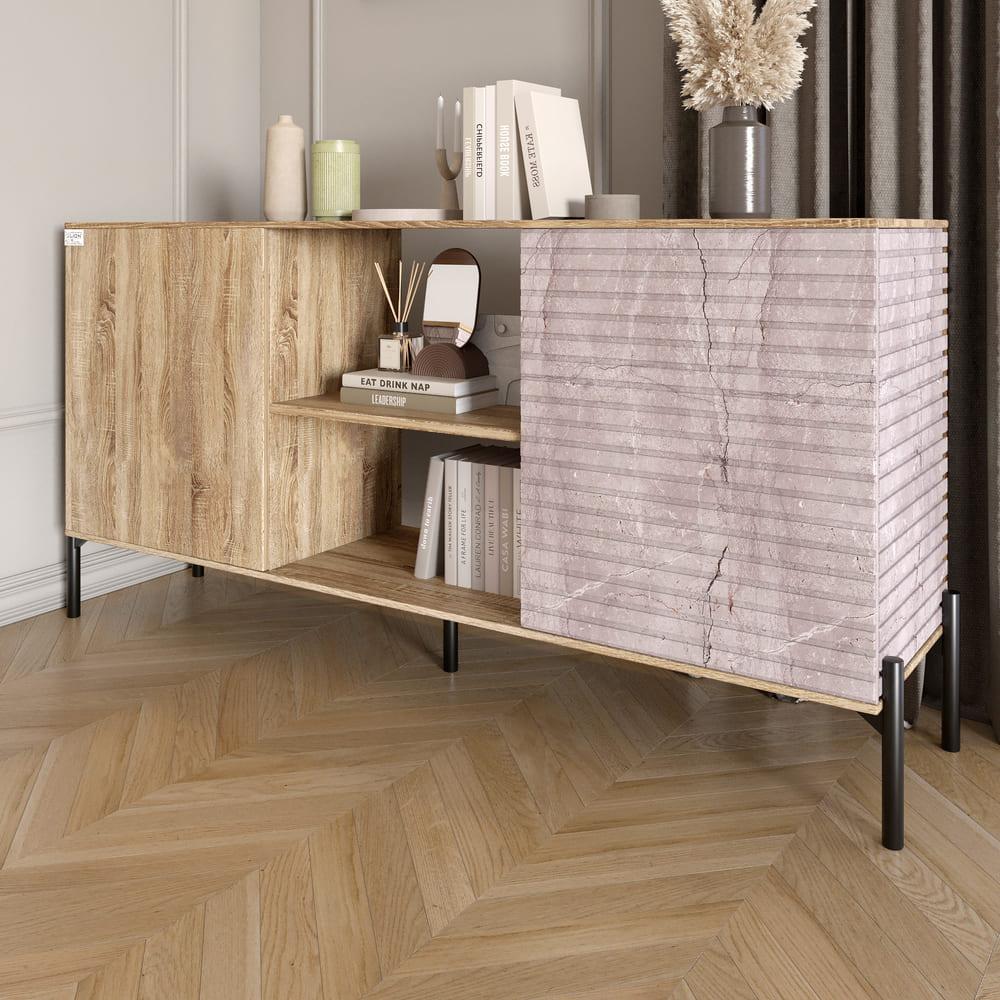 Комод відкритий на чорних металевих ніжках LION Грей Дуб Сонома трюфель/Камінь (LION-042796), фото 1