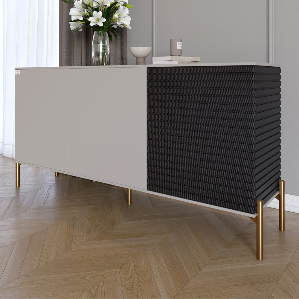 Комод закритий у вітальню на золотих металевих ніжках LION Грей 154x38x76,5 см Кашемір/Асфальт (LION-041828), фото 1