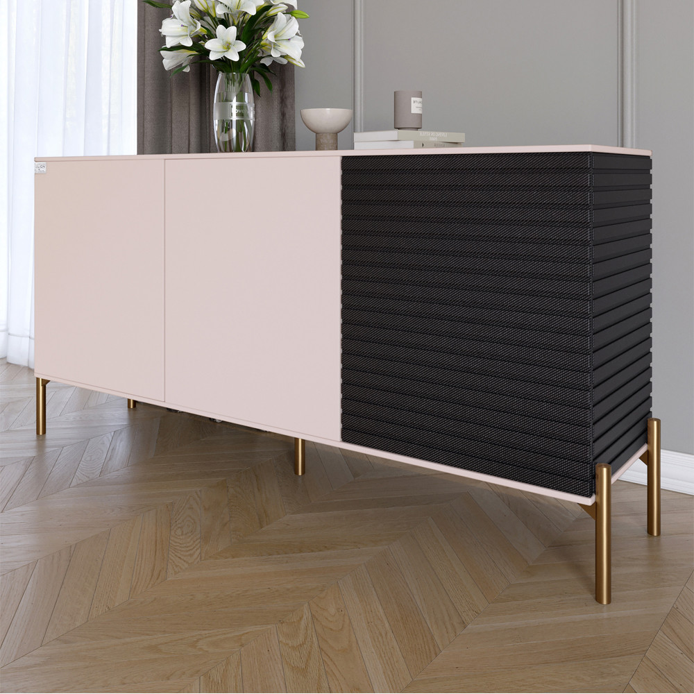 Комод закритий у вітальню на золотих металевих ніжках LION Грей 154x38x76,5 см Рожевий/Асфальт (LION-041830), фото 1