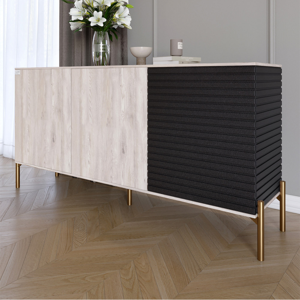 Комод закритий у вітальню на золотих металевих ніжках LION Грей 154x38x76,5 см Самоа Димчастий/Асфальт (LION-041831), фото 1
