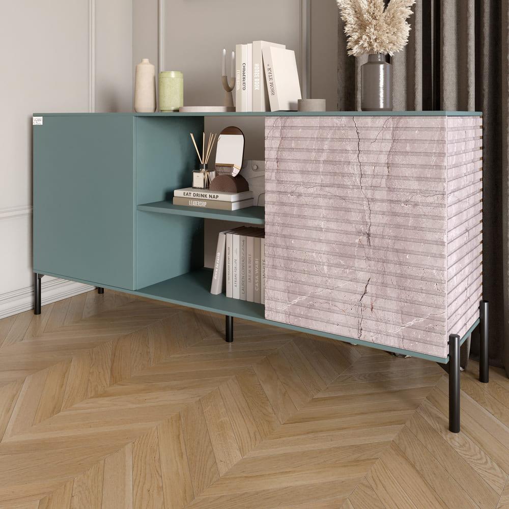 Комод відкритий на чорних металевих ніжках LION Грей Граніт сірий/Камінь (LION-042797), фото 1