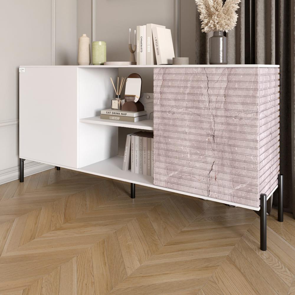 Комод відкритий на чорних металевих ніжках LION Грей Німфея Альба/Камінь (LION-042799), фото 1