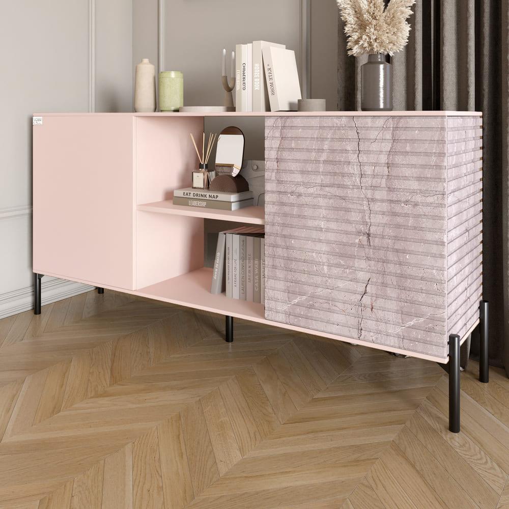 Комод відкритий на чорних металевих ніжках LION Грей Рожевий/Камінь (LION-042800), фото 1