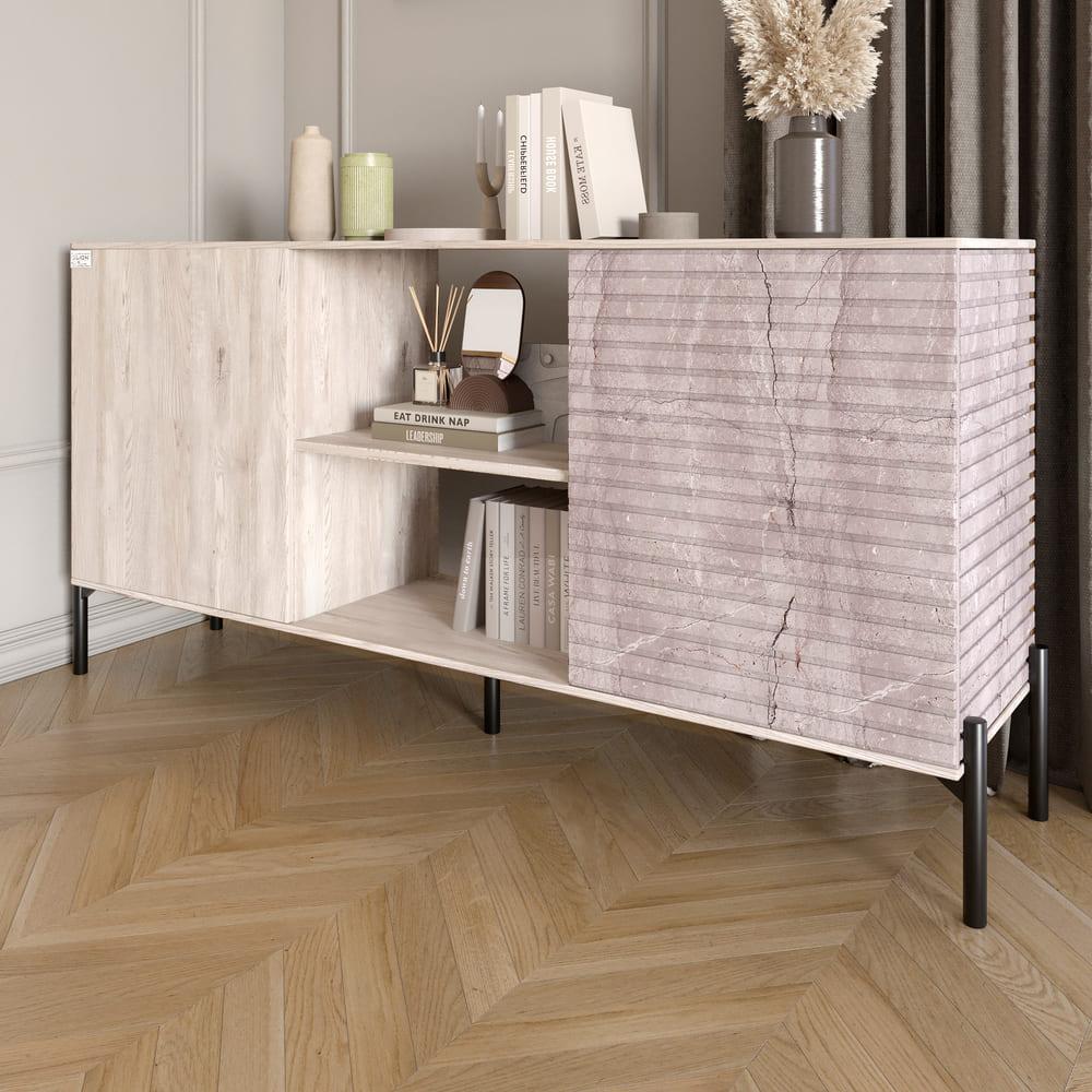 Комод відкритий на чорних металевих ніжках LION Грей Самоа димчастий/Камінь (LION-042815), фото 1